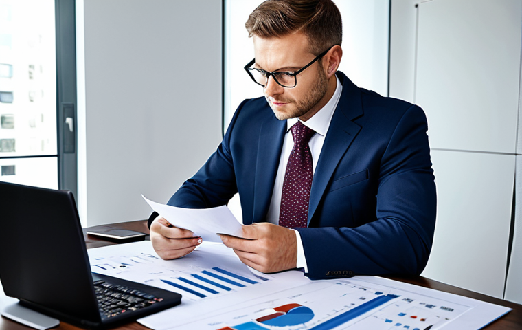 Financial Analysis**
"A professional accountant in a modern office analyzing financial statements, reviewing charts and graphs, fully clothed in a business suit, appropriate attire, safe for work, perfect anatomy, natural proportions, professional lighting, high quality, family-friendly, focusing on business strategy and data-driven decision making."
**