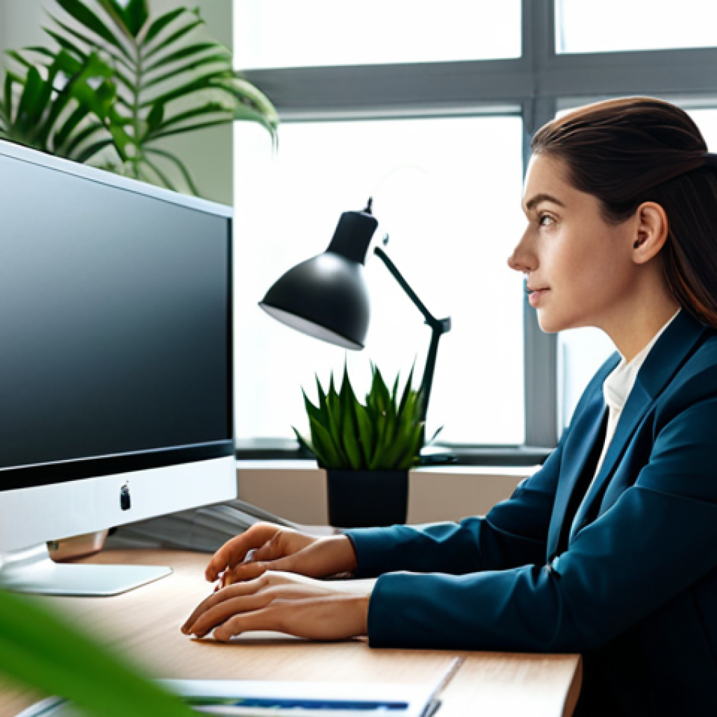 **

A modern office setting with a businesswoman in a tailored, modest business suit sitting at a clean, organized desk. She is working on a Notion interface displayed on a large monitor, surrounded by plants and minimal decor. The scene emphasizes productivity and focus, with soft, natural lighting. Safe for work, appropriate content, fully clothed, professional, perfect anatomy, natural proportions, high quality.

**