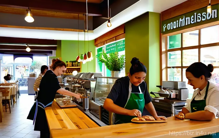 사회적 기업 모델 - **Image Prompt 1: Inclusive Cafe for Job Creation**
A brightly lit, modern cafe interior with a ...