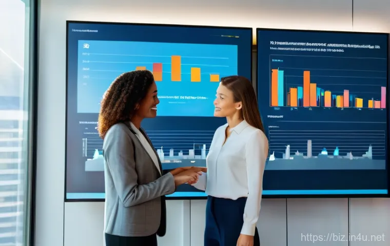 CSR 보고서 작성 - **Prompt**: A diverse group of four business professionals (two men, two women, all in their 30s-40s...