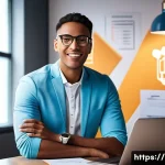 창업과 법률 - A vibrant, high-tech startup office. In the foreground, a young, diverse male entrepreneur, wearing ...