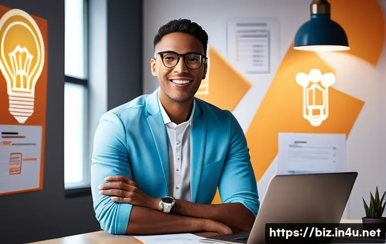 창업과 법률 - A vibrant, high-tech startup office. In the foreground, a young, diverse male entrepreneur, wearing ...