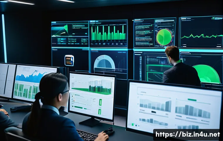 IT 프로젝트 관리 - A high-tech, brightly lit IT project control room, showcasing a diverse team of male and female IT p...