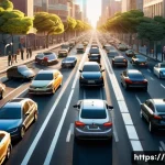 게임 이론 - **Prompt:** A bustling morning rush hour scene at a city intersection, depicting numerous cars and c...
